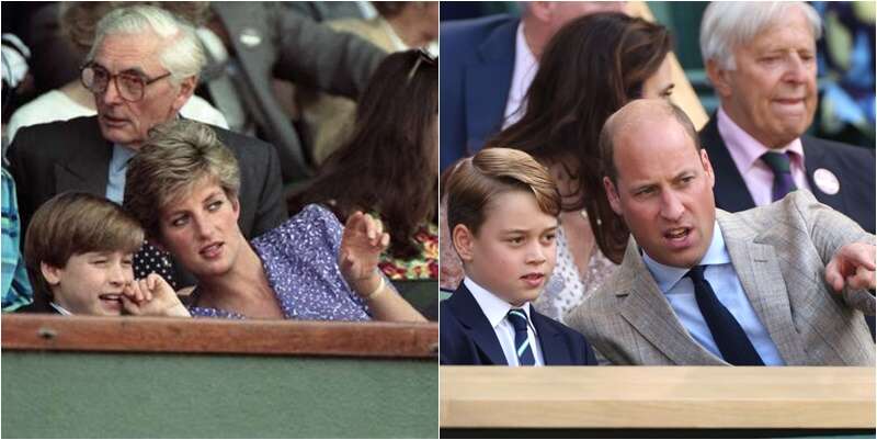 威廉王子帶著兒子來溫網(右)與他小時被黛安娜王妃帶來看溫網的歷史相呼應。合成照片