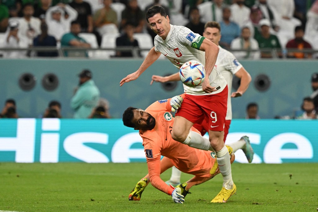 萊萬多夫斯基踢進世界盃會內賽第1球。法新社