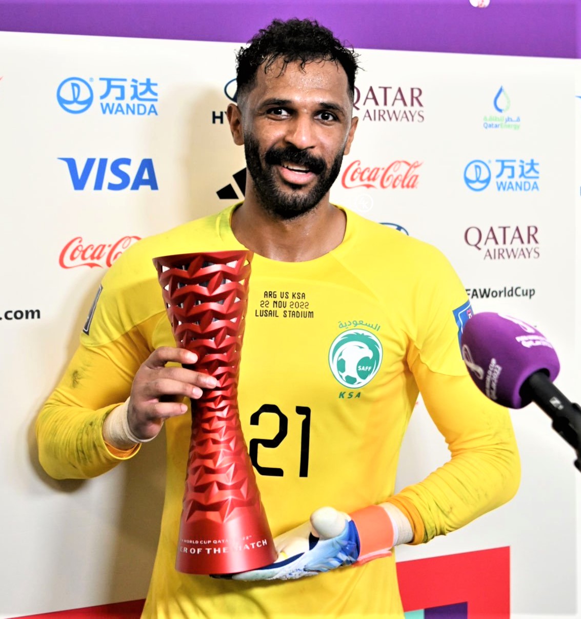 沙烏地阿拉伯門神阿爾奧維斯(Mohammed Al Owais)獲單場最佳球員。摘自官方推特
