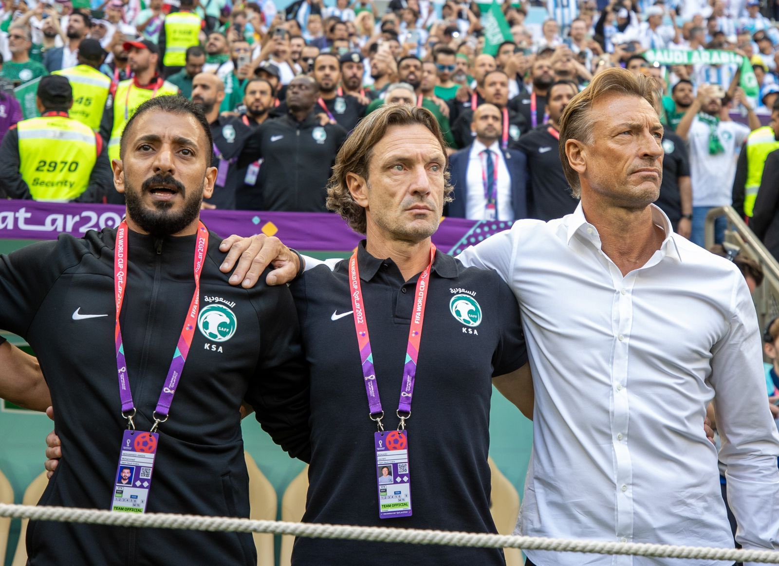 法國籍教練勒納爾(右)主導沙打敗阿根廷神作。摘自勒納爾推特