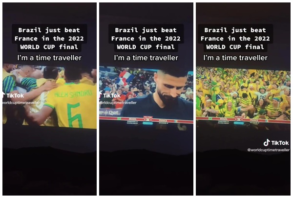 「時間旅人」在抖音上先釋出卡達世界盃的冠軍畫面。合成照片