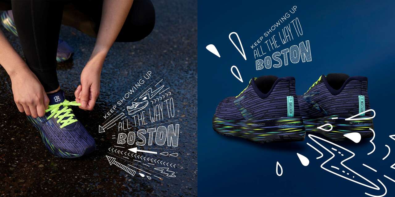 2023年波馬限定款鞋舌上印製desLOGO，後跟織帶展示波馬終點線的道路。官方提供