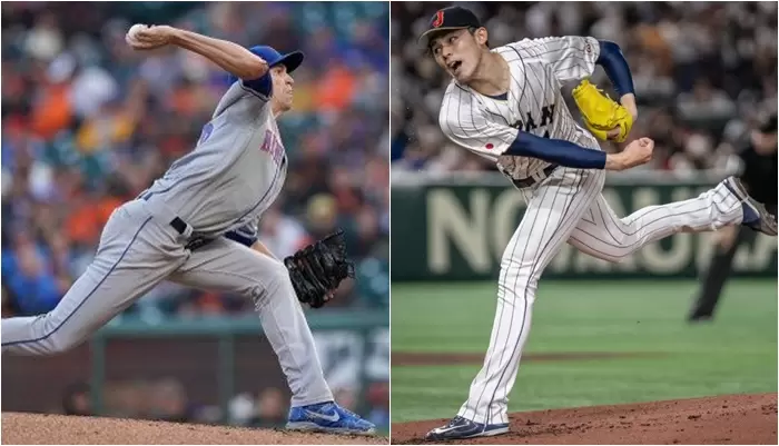 佐佐木朗希(右)連美國球評認為很像賽揚強投狄格隆（Jacob deGrom）。合成照片