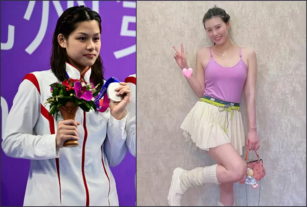 高顏值（右，摘自其微博）+3金1銀（左），18歲余依婷被封新泳壇女神！法新社