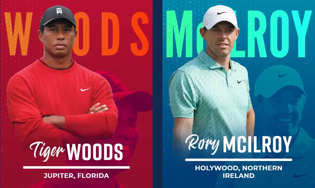 高爾夫界的兩大傳奇球星，老虎伍茲（Tiger Woods）和麥克羅伊（Rory McIlroy），宣布合作推出全新的「TGL虛擬高爾夫聯賽」。摘自TGL網站