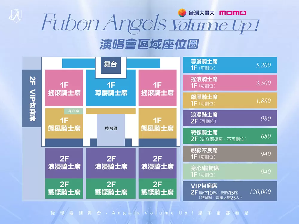 fubon angels volume up演唱會 區域座位圖。官方提供
