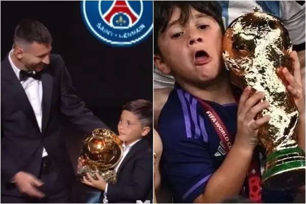 梅西的二兒子8歲馬特奧(Mateo）球技也相當突出。合成照片