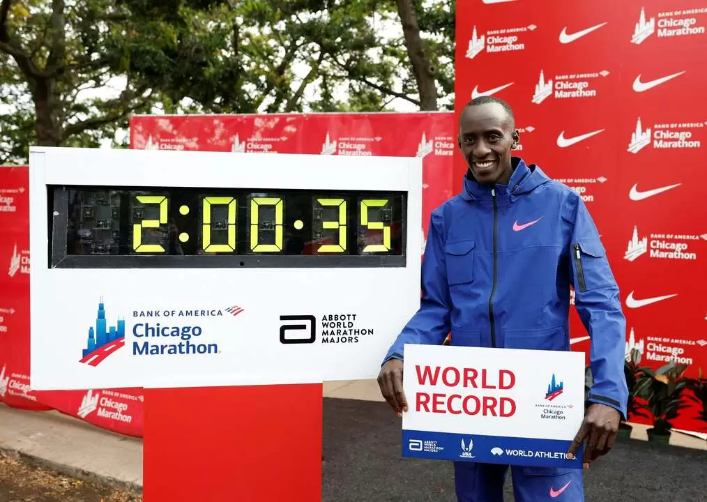 肯亞馬拉松選手基普圖姆(Kelvin Kiptum)去年10月才在芝加哥馬拉松創下世界紀錄。法新社