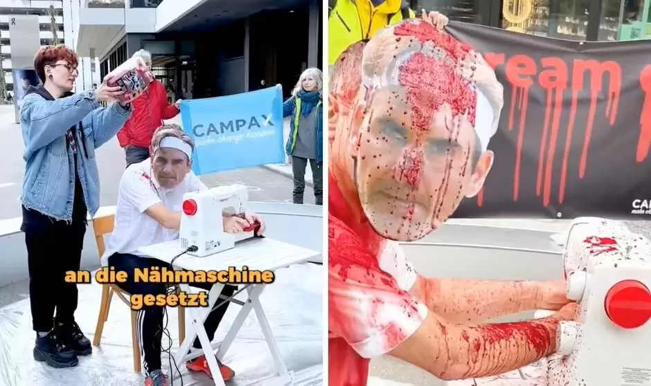瑞士激進組織 Campax 發起對費德勒投資的On品牌的抗議讓人觸目驚心。摘自推特
