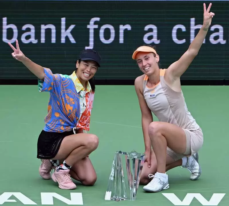 謝淑薇／梅兒勝絲組合打下今年第二座雙打冠軍。摘自WTA推特