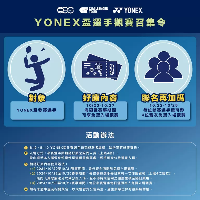 Yonex盃選手觀賽召集令。海碩整合行銷提供