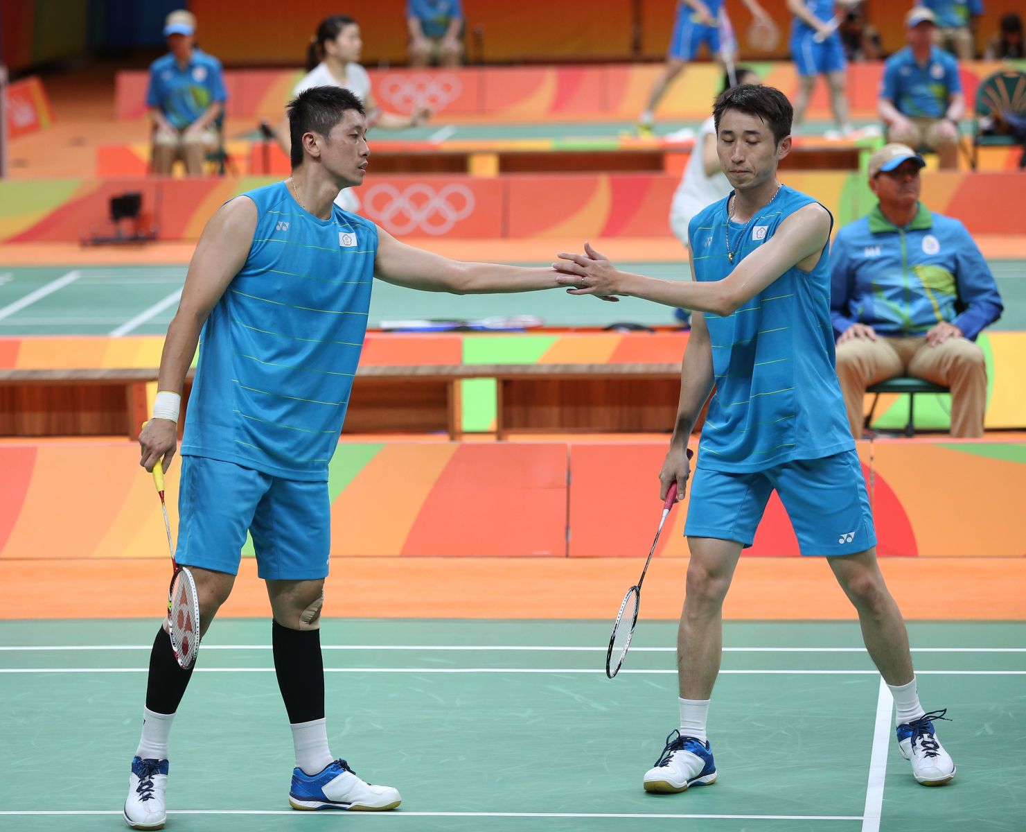 台灣男雙李勝木（右）蔡佳欣13日終嚐勝利滋味，以1勝2負戰績完成在里約奧運的任務／李天助攝