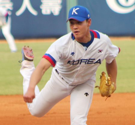 韓國隊先發投手金潤東6.2局無失分。（中華棒協提供）
