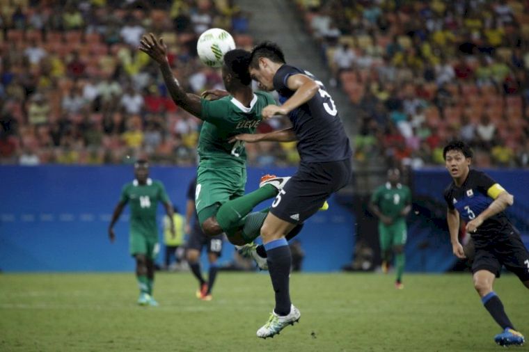 奈及利亞男足在奧運小組賽，力克日本。法新社
