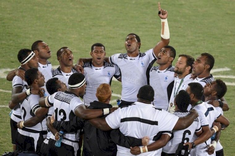 斐濟靠橄欖球拿下首金。法新社
